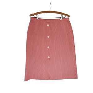 Red and White Vertical Striped Vintage Skirt with White Buttons